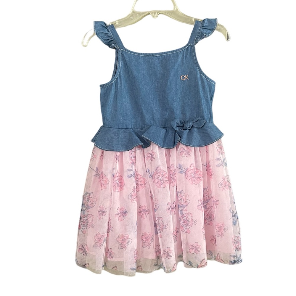 Calvin Klein Jeans Girls Dress Square Neckline Flutter Straps Color Pink Size 6